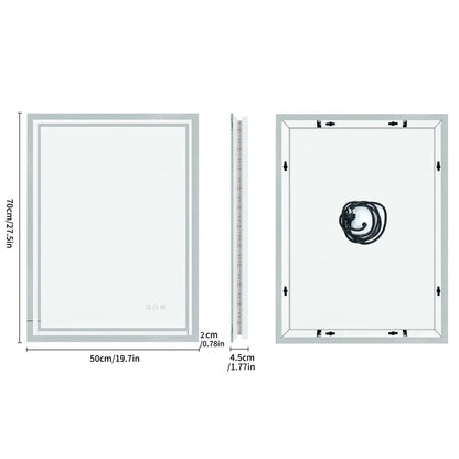 LED Light Bathroom Mirror Illuminated Wall Mounted Vanity Makeup Anti-Fog Rectangle 3 Colors Touch Light