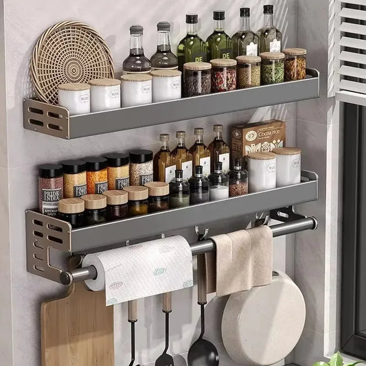 Wall Mounted Spice Rack Space Saving Kitchen Organizer Durable Storage Shelf