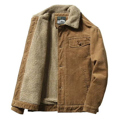 Men’s Corduroy Fleece-Lined Winter Jacket – Warm Casual Coat, Retro Korean Style in Grey, Green, Coffee & Tan