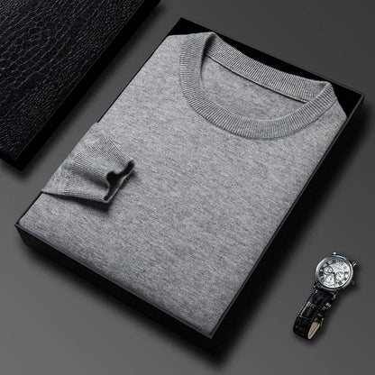 Men’s Classic Knit Sweater – Round Neck Long Sleeve Casual Pullover for Autumn/Winter