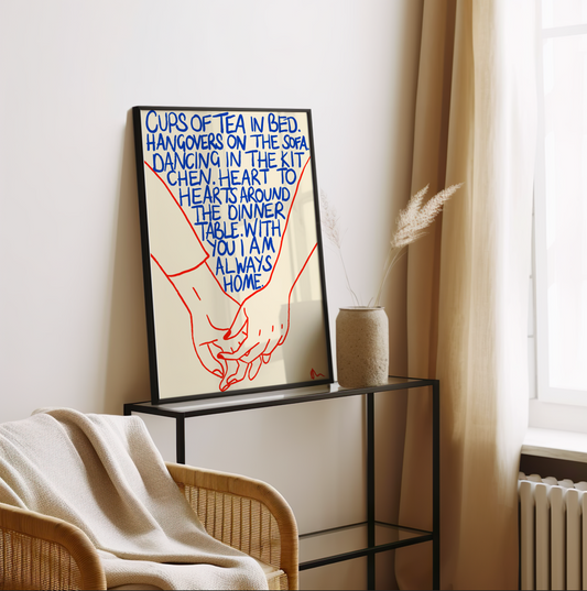 Cups of Tea In Bed | Romantic Cute Colourful Relatable Blue and Orange Print
