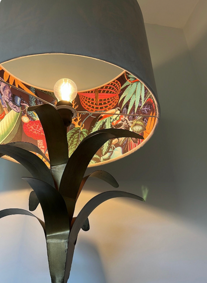 Cream velvet drum lampshade/ ceiling light shade with wonderland paper interior