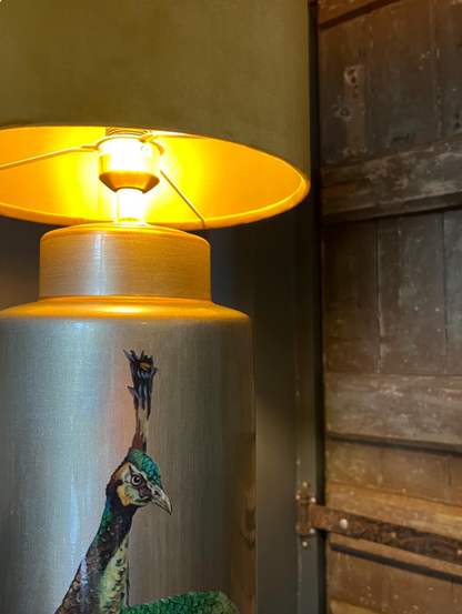 Mustard velvet drum lampshade/ ceiling shade with a metallic brushed gold lining