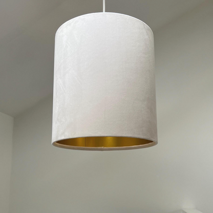 Cream velvet drum lampshade/ ceiling shade with a metallic brushed gold lining