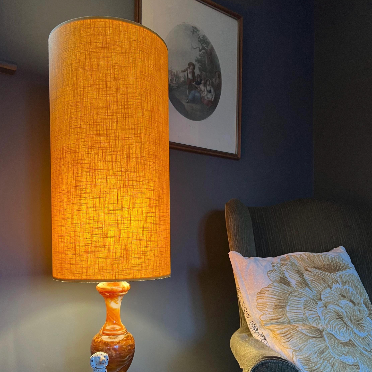Mustard Linen Lampshade | Extra Tall Cylinder Ceiling Light Shade | Bespoke Handmade UK