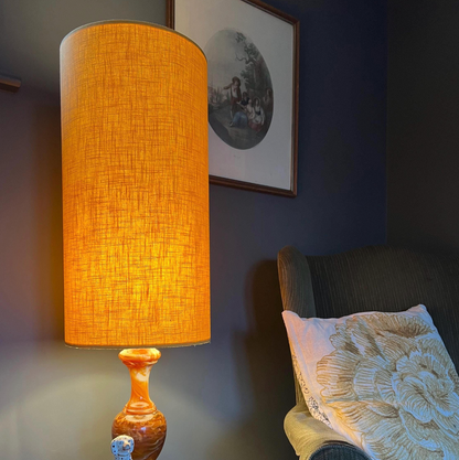 Mustard Linen Lampshade | Extra Tall Cylinder Ceiling Light Shade | Bespoke Handmade UK