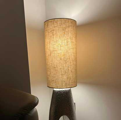 Natural Linen Lampshade | Extra Tall Cylinder Ceiling Light Shade | Bespoke Handmade UK