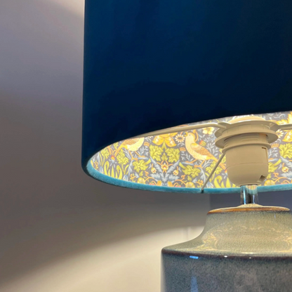 Teal Velvet & Navy Strawberry Thief Double Sided Drum Lampshade | Handmade Ceiling Light Shade | Bespoke UK