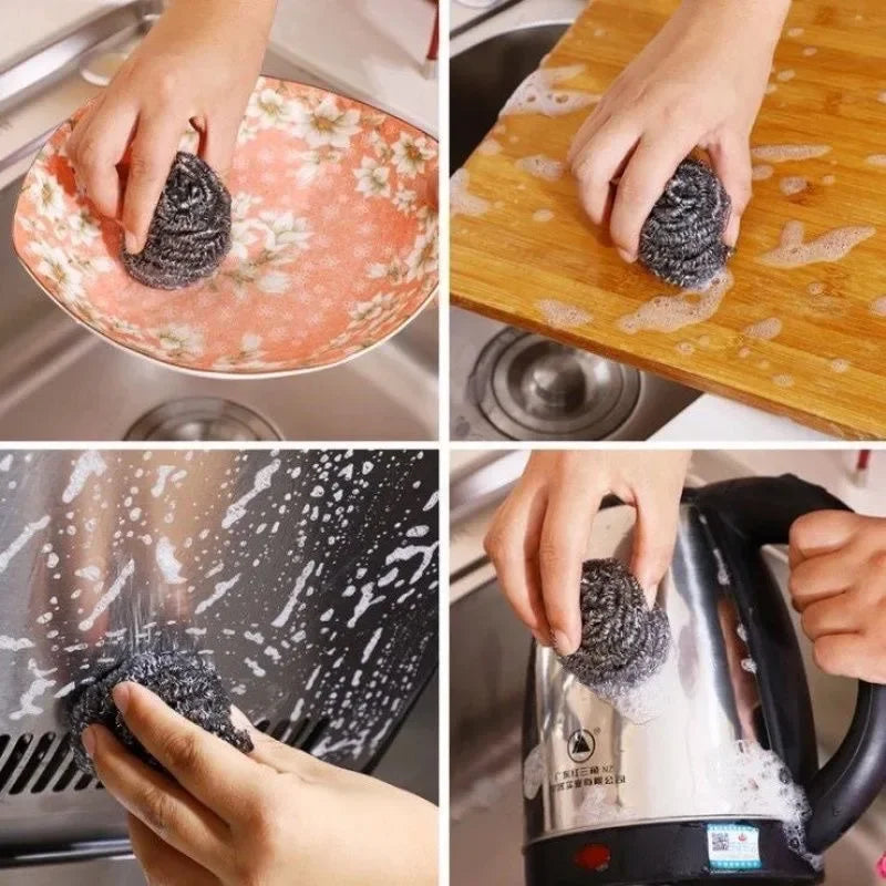 Mini Stainless Steel Cleaning Balls Kitchen Washing Pots Pans Dishes Rust and Oil Removal Wire Steel Ball Scrubber Cleaner Tools