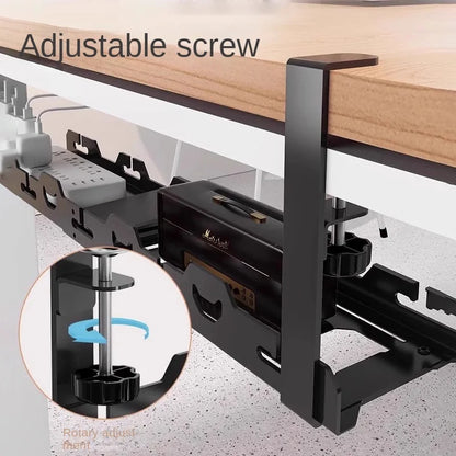 Telescopic Under Desk Cable Management Tray – Metal Under Table Storage Rack for Home Office, Router & Power Strip Organizer