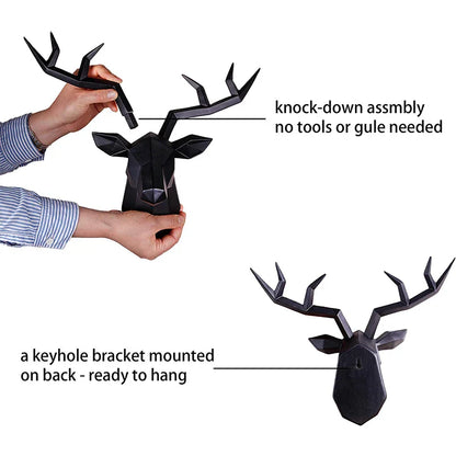 Modern Geometric Deer Head Wall Sculpture – Resin Antler Decor
