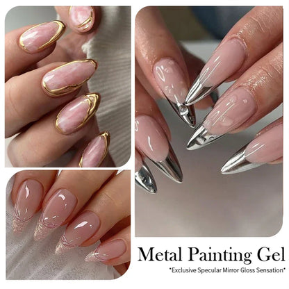 Metallic Painting Gel Chrome Gold Silver Rose Gold Mirror Effect Nail Polish Super Bright Drawing Line French Nail Art Varnish