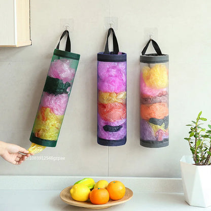 Hanging Plastic Bag Dispenser, Wall-Mounted Kitchen Storage Organizer
