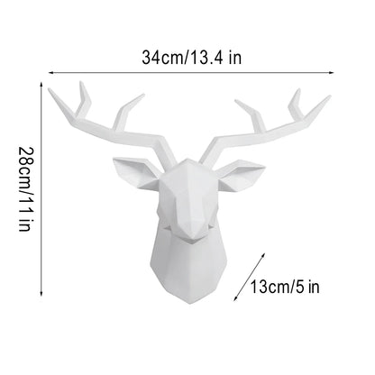 Modern Geometric Deer Head Wall Sculpture – Resin Antler Decor