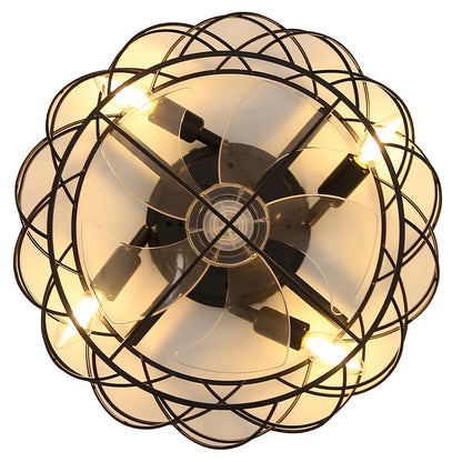 KOMORE Black Cage Ceiling Fan Light with Remote 5 Blades DC Motor for Office, Living Room, Bedroom