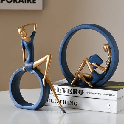 Modern Resin Reading Girl Sculpture – Nordic Figurine Home & Office Décor