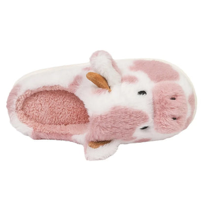 Pallene Cow milk Fuzzy Slippers Women Winter Cartoon Fur Slippers Soft Cozy Plush House Shoes Female Bedroom Cute Furry Slides