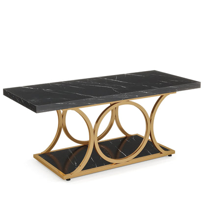 Tribesigns Rectangle Coffee Table, 47.24-inch Modern Coffee Tables for Living Room, 2-Tier Faux Marble Wood Coffee Table