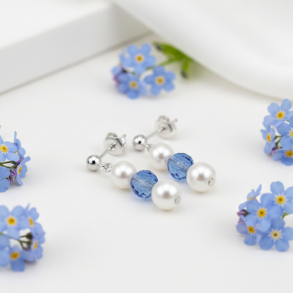 September Birthstone Jewellery Set | Pearl & Sapphire Earrings + Personalised Necklace