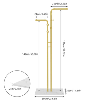 Heavy Duty Metal Dual-pole Clothes Rail Anti-Collapse Garment Rack Coat Hanger Stand Stable Stone Base