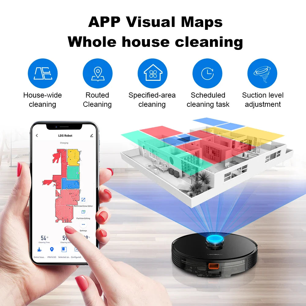 Liectroux / LILIN X6 LDS Robot Vacuum Cleaner,Laser Lidar Navigation,Wet Dry Mopping,6500Pa Suction,Multi-Floor Map,Carpet Boost