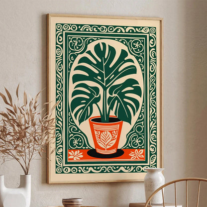 Bohemian Monstera Botanical Art Print – Vintage Tropical Wall Poster