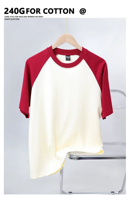 Heavyweight 240g Contrast Sleeve Cotton T-Shirt for Men