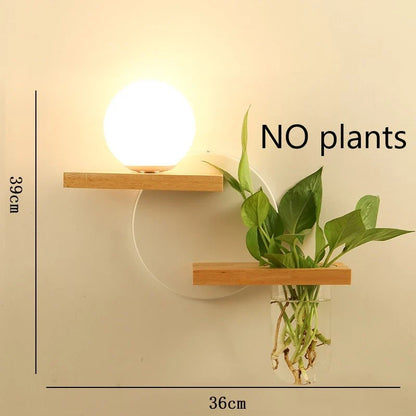 Modern Wooden LED Wall Lamp – Creative Plant & Decor Shelf Light (17 Styles)
