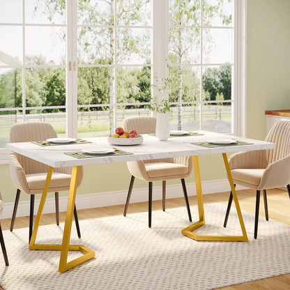 Tribesigns 63-Inch Rectangular Dining Table for 4 to 6, Modern Kitchen Table with Faux Marble Table Top, White Dinner Tables