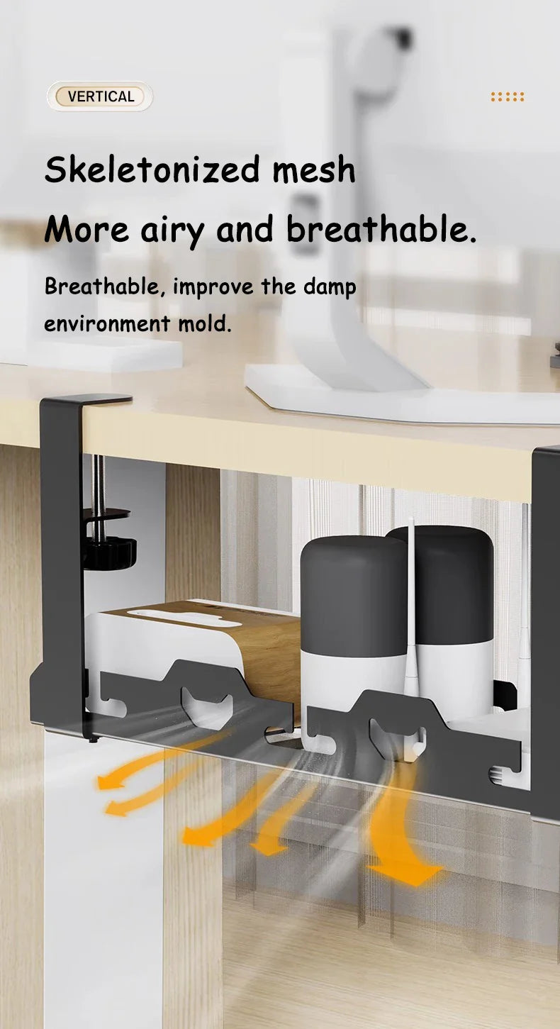 Telescopic Under Desk Cable Management Tray – Metal Under Table Storage Rack for Home Office, Router & Power Strip Organizer