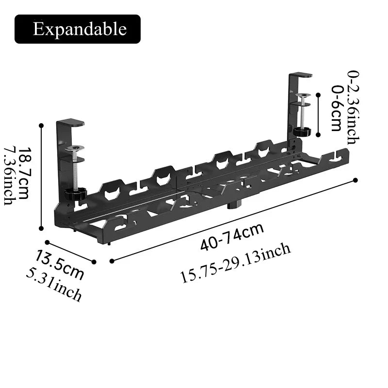 Telescopic Under Desk Cable Management Tray – Metal Under Table Storage Rack for Home Office, Router & Power Strip Organizer