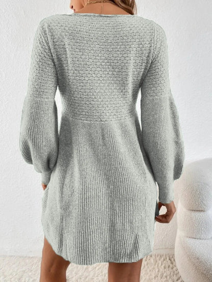 Knitted A-Line Sweater Dress – Long Sleeve Winter Waist Dress