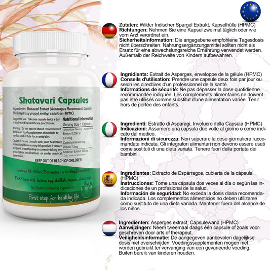 Aushadh Shatavari Capsules (Wild Asparagus) Women’s Wellness Support - Vegan, Gluten Free, Non-GMO, 60 Capsules