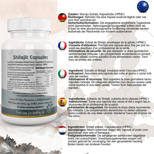 Aushadh Shilajit Capsules (Mineral Pitch) Energy & Vitality Support - Vegan, Gluten Free, Non-GMO, 60 Capsules