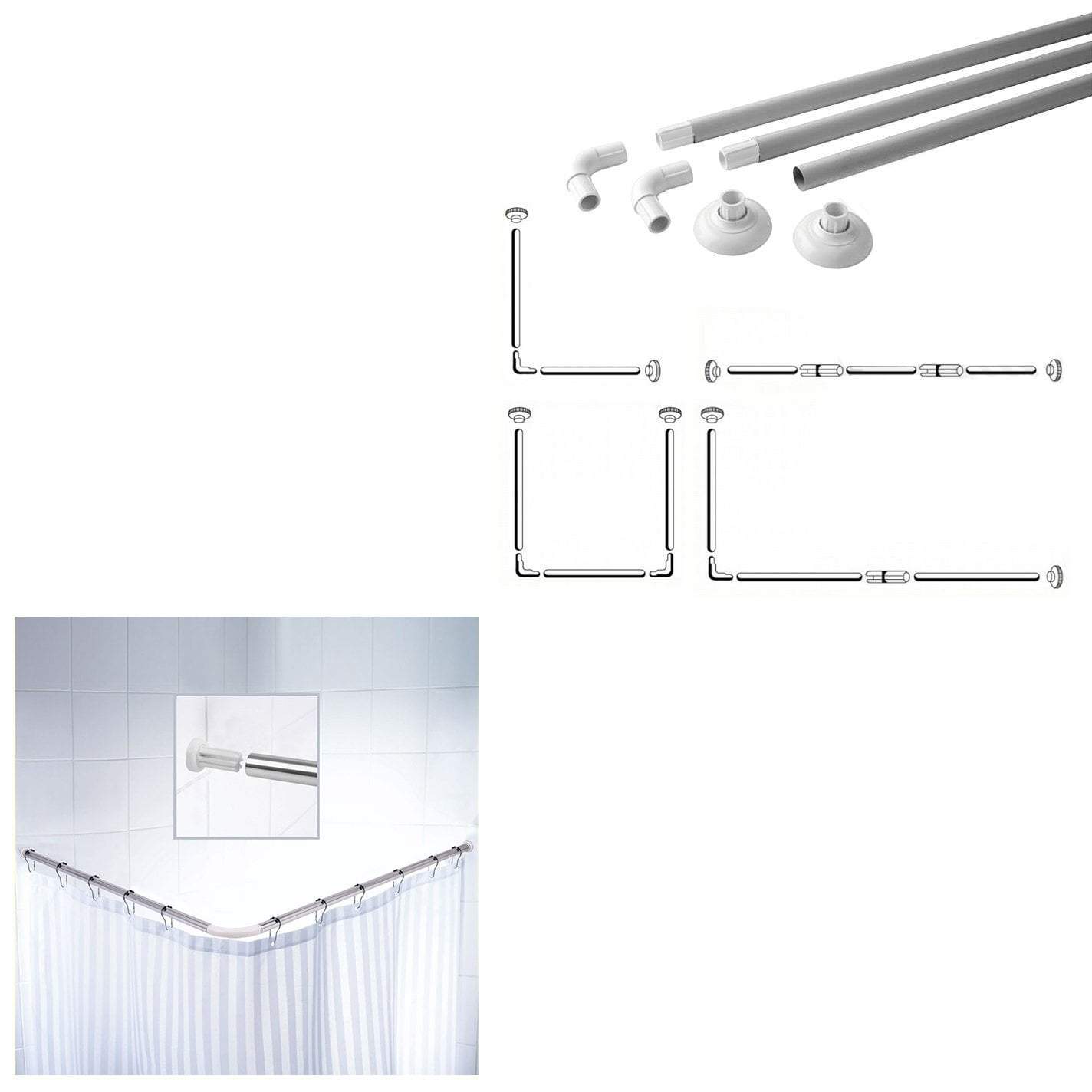 Premium Corner Shower Curtain Rod 80x80x80 cm