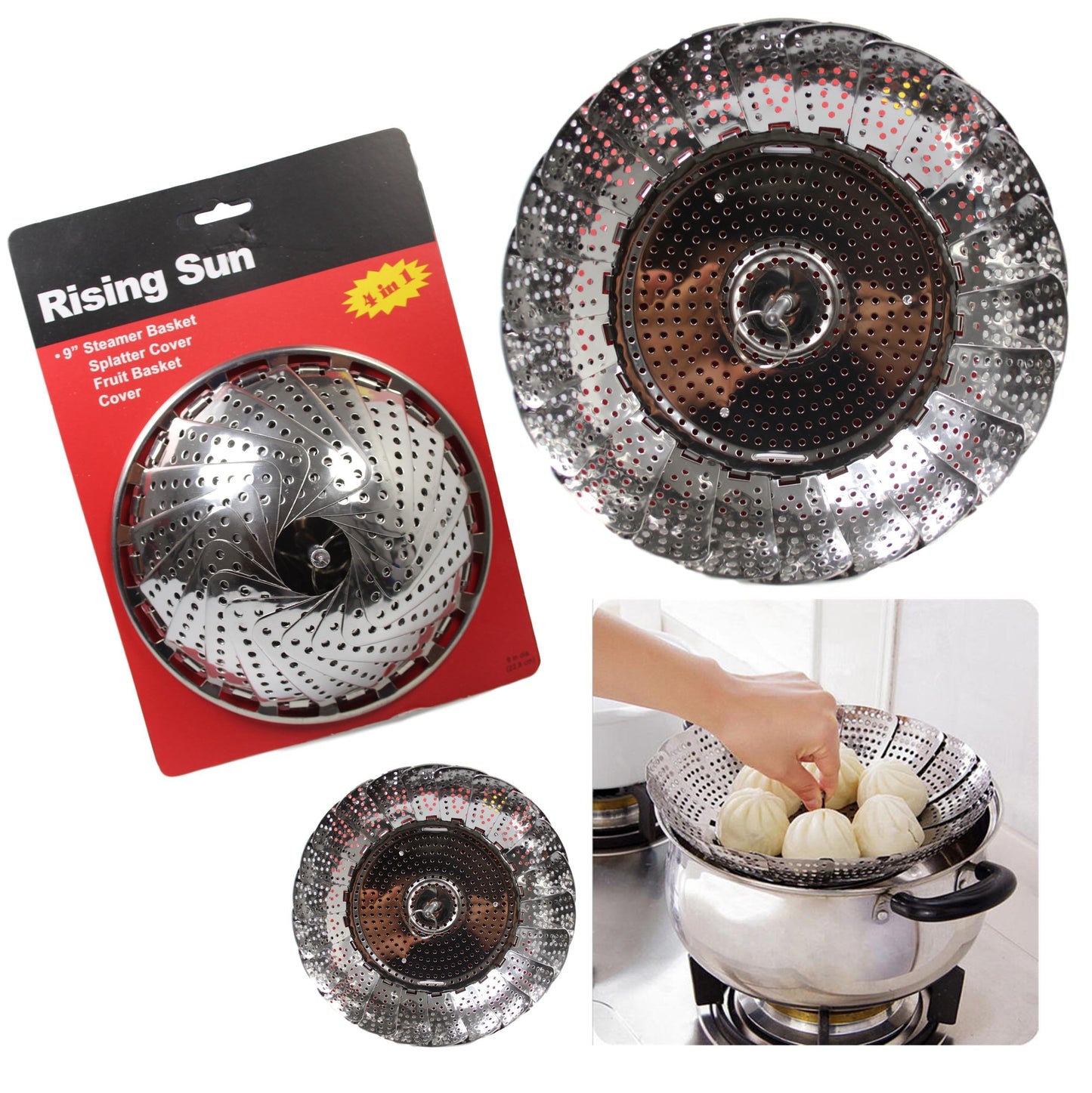 9 Stainless Steel Vegetable Steamer Basket Folding Mesh Dish