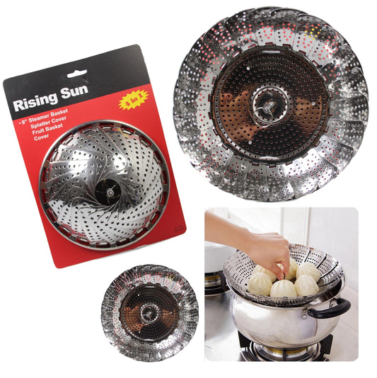 9 Stainless Steel Vegetable Steamer Basket Folding Mesh Dish