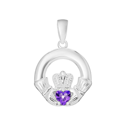 February Birthstone Claddagh Pendant Necklace