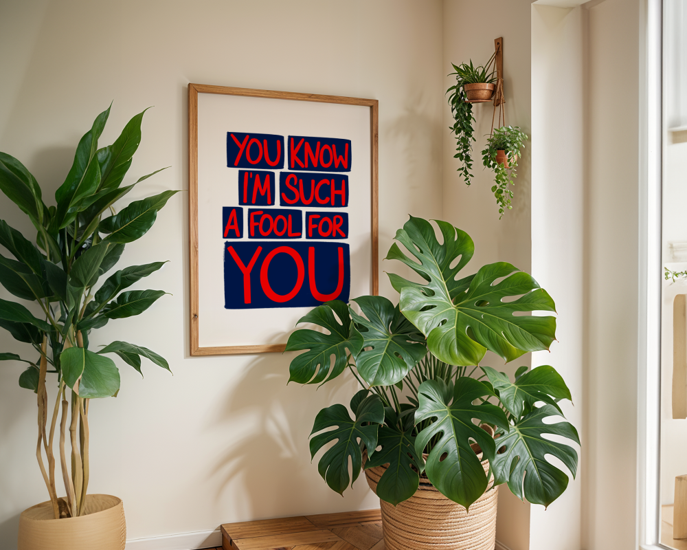 You Know I'm Such a Fool For You | Music Lyric Blue and Red Bold Maximalist Print
