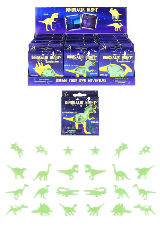 24Pack Assorted Dinosaur Glow In The Dark Kids Sticker Set
