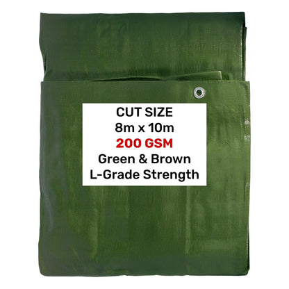 Green Brown L-Grade Tarpaulin 8m x 10m Reinforced Eyelets Garden Furniture Cover