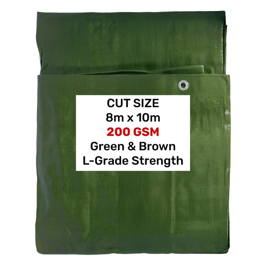 Green Brown L-Grade Tarpaulin 8m x 10m Reinforced Eyelets Garden Furniture Cover