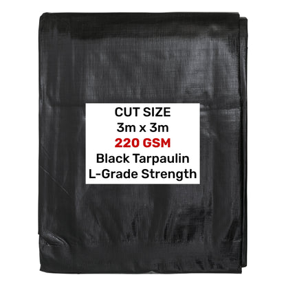 Black Silver L-Grade Tarpaulin 3m x 3m Heavy Duty Outdoor Sheet Waterproof Sheet