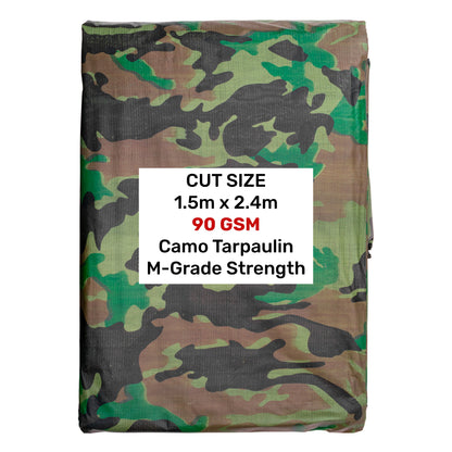 Camouflage M-Grade Tarpaulin 1.5m x 2.4m Reinforced Eyelets Outdoor Ground Sheet