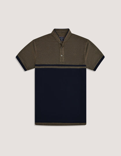 Contrast Navy Stand Collar Polo Shirt