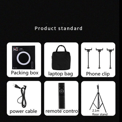 HQ-18N 18 inch 45cm LED Ring Vlogging Photography Video Lights Kits with Remote Control & Phone Clamp & 2.1m Tripod Mount, EU Plug, 18 inch