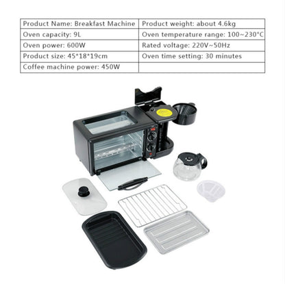 3 in 1 Electric Breakfast Machine Multifunction Coffee Maker + Frying Pan + Mini Oven  Household Bread Pizza Oven, 3 in 1 Multifunction Coffee Maker