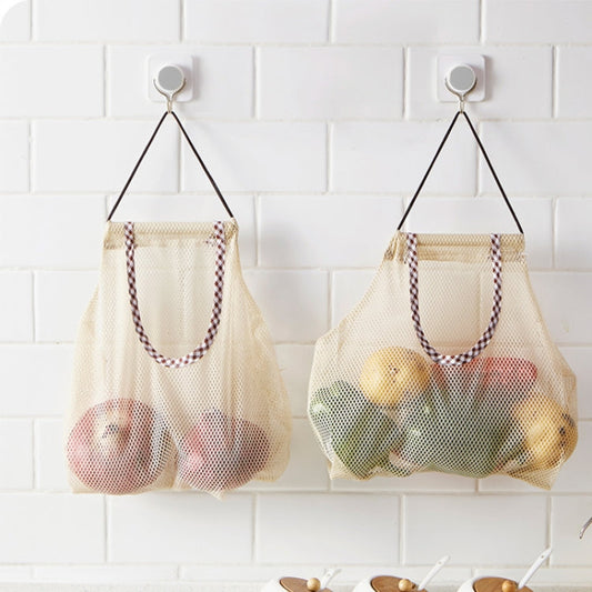 2 PCS Creative Kitchen Vegetable Onion Potato Storage Hanging Bag Hollow Breathable Mesh Bag Kitchen Garlic Ginger Mesh Storage Bag, Mesh Storage Bag