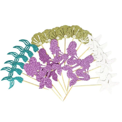 24 PCS / 1 Set Mermaid Princess Party Decorate Cupcakes Inserted Card, Cupcakes Inserted Card