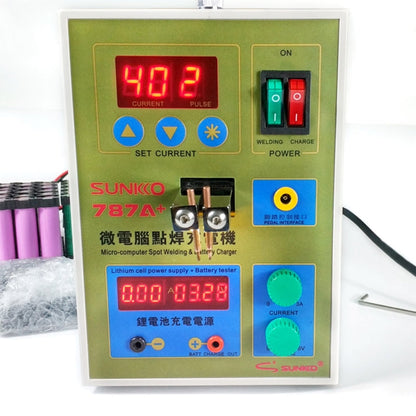 SUKKO LED Pulse Battery Spot Welder + Spot Welding Machine Micro-computer Micro Welding with LED Light+Battery Clamp, 220V EU Plug